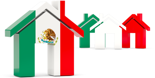 Three Houses With Flag - Mexico Flag (640x480)