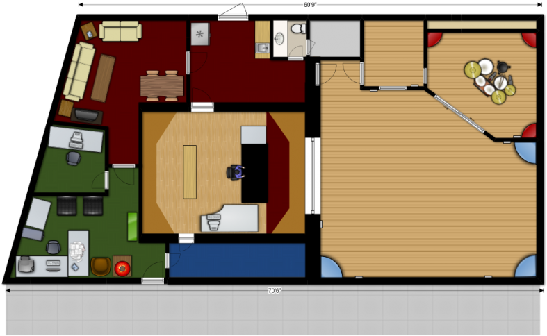 Recording Studio Floors As Tiny House For One Bedroom - Floor Plan (840x630)