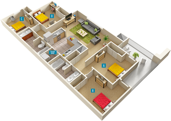 Bedroom Apartment Building At - Cev Bowling Green Room (550x412)