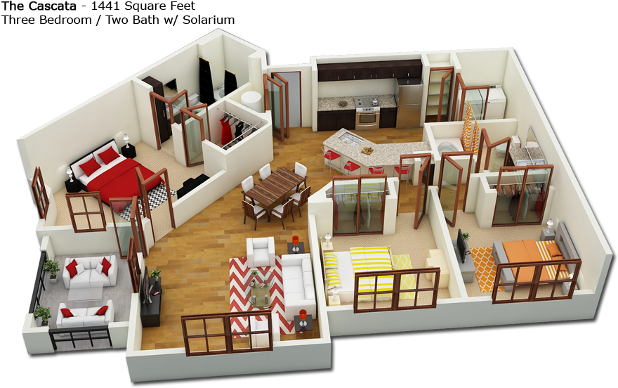 Cascata 3d Floor Plan For Our Luxury Apartment In Orlando - Floor Plan (900x600)