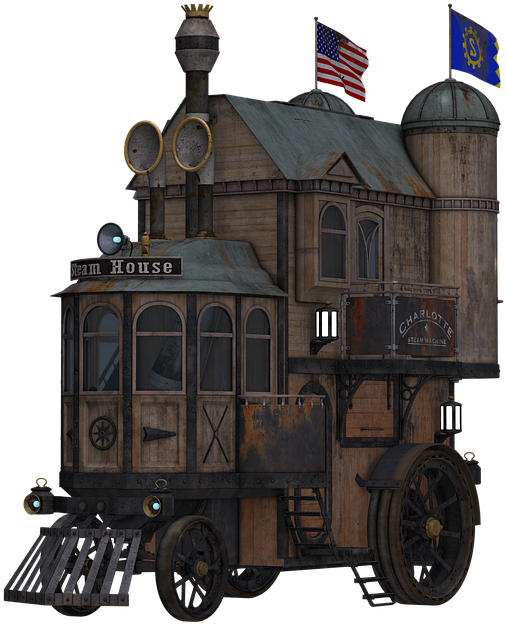 Steampunk Lock Fantasy Home Traveling Home - Steampunk House Train Mugs (960x720)