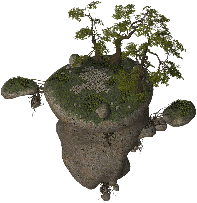 Island, Flying Island, Tree, Stones, Rock, Fantasy - Flying Tree Png (960x720)