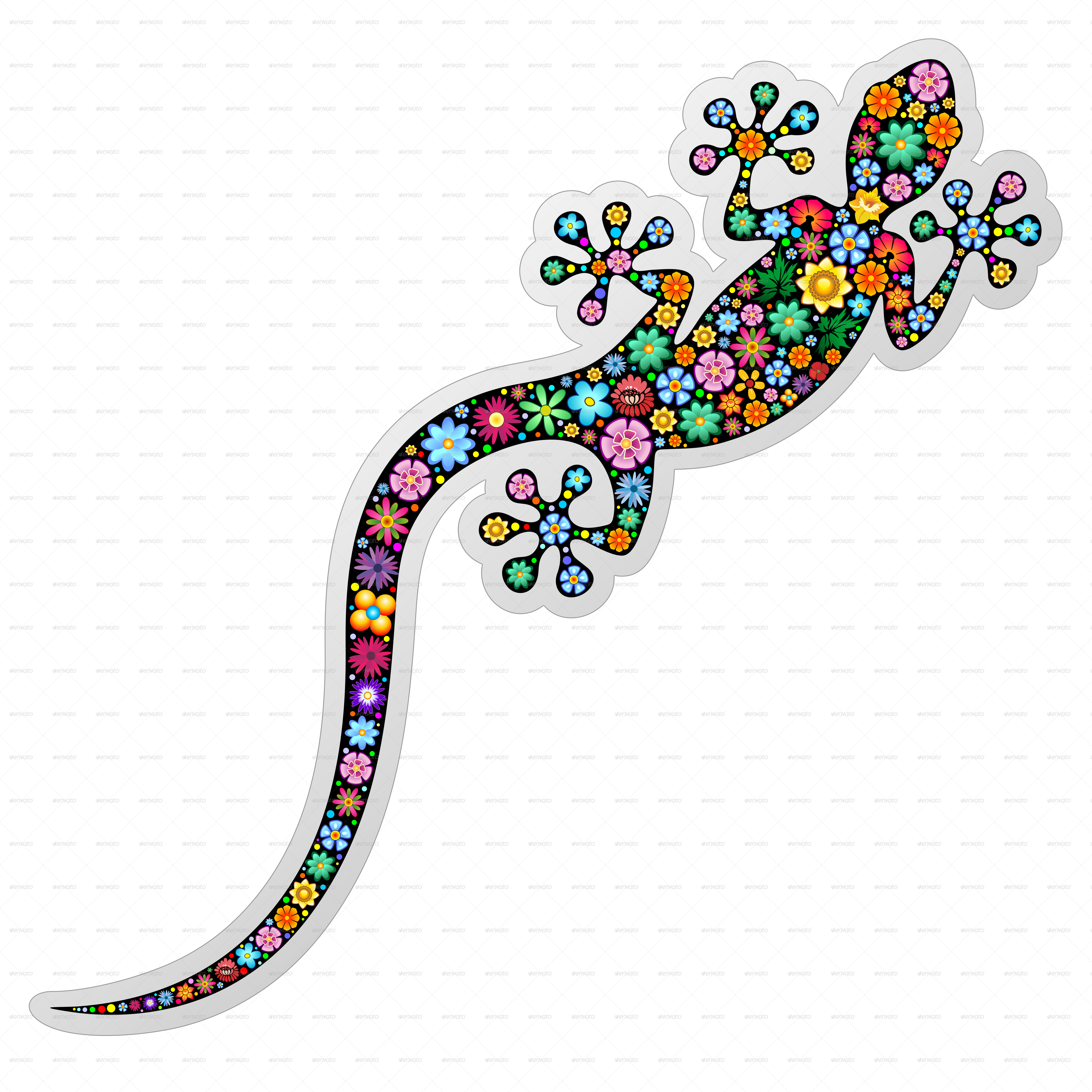 Floral Gecko Lizard-jpg 2000 - Lizard Art Png (5000x5000)