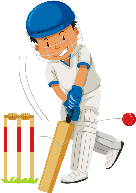 卡通手绘白色衣服棒球运动员 - Cricket Bat Hitting Ball (800x800)
