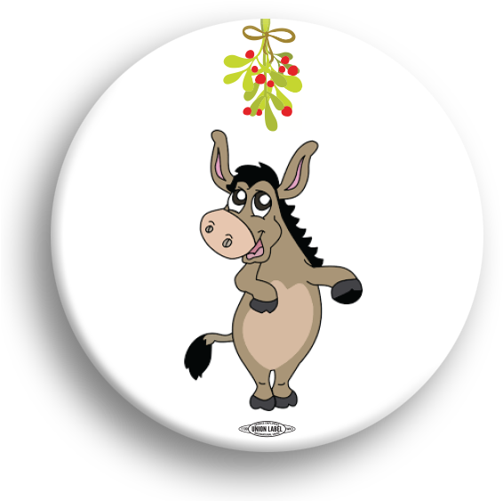 Donkey Under Mistletoe 3" Button - Happy Birthday Quotes Donkey (600x600)