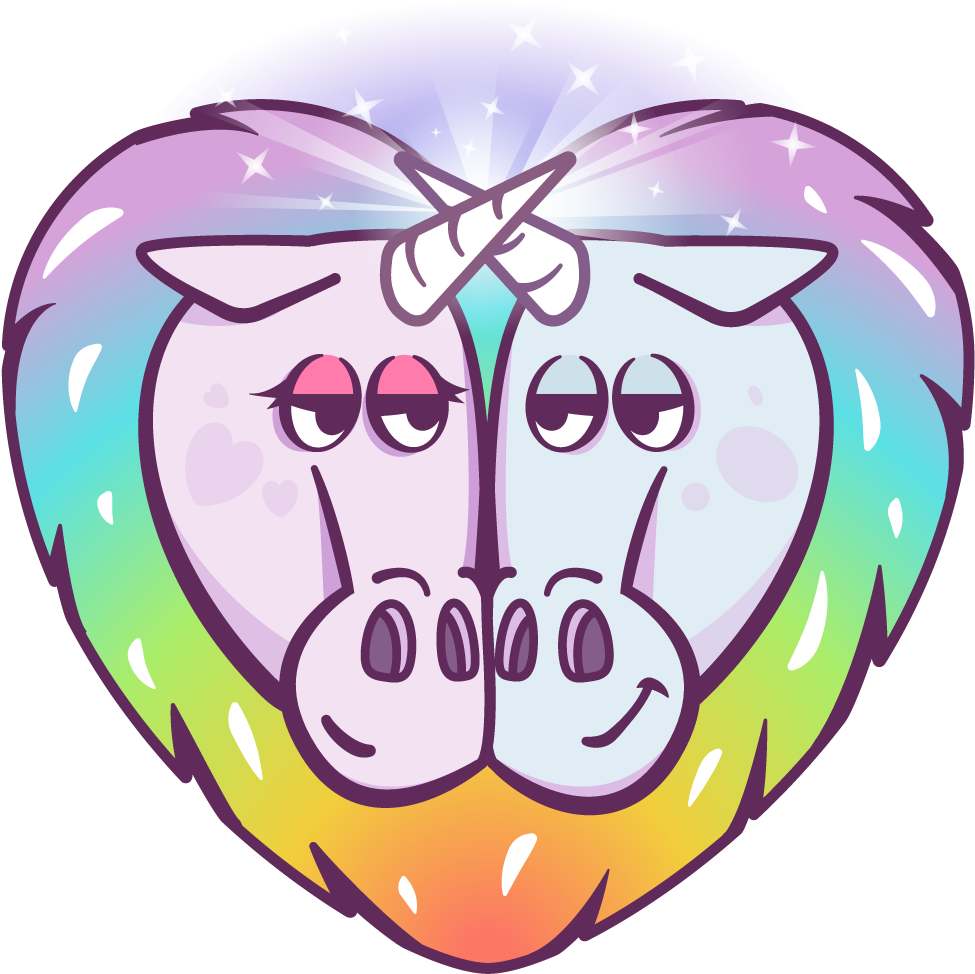 Two Uniquely Unicorn Friends Cuddling - Illustration (1024x1024)