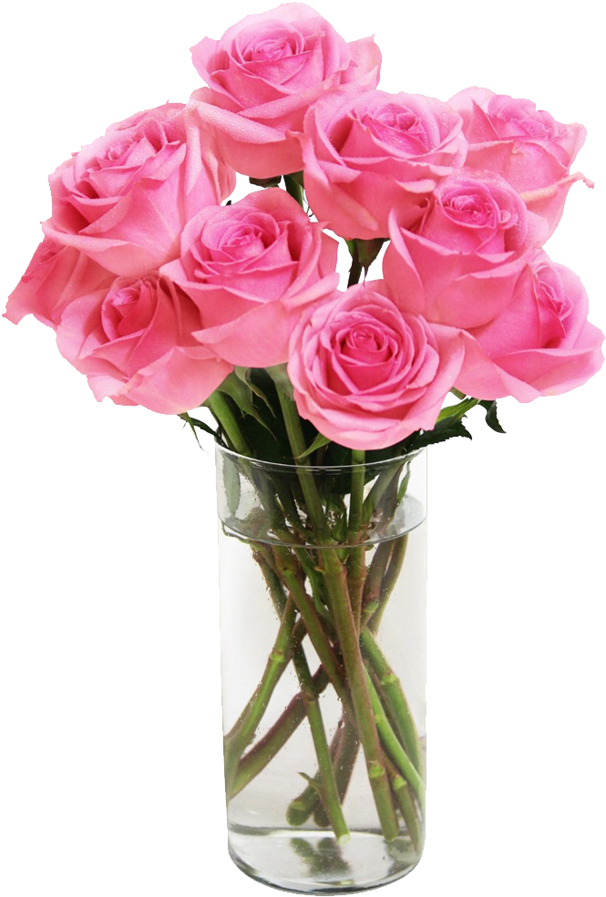 Send Bouquet Of Long Stemmed Pink Roses Delivery In - Transparent Vase Of Roses (1000x1000)