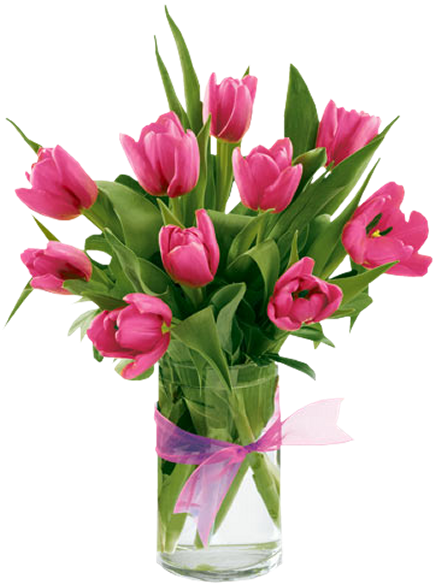 Flower Vase On Table Drawing - Pink Tulips (435x585)