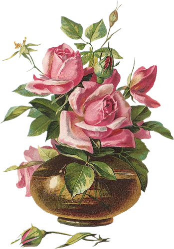Roses In Vase - Pink Rose Bouquet Pendant - Round Art Photo Necklace (349x500)