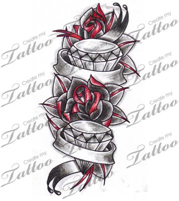 Rose Tattoo Clipart Banner - Tattoos With Roses With Banner (400x400)