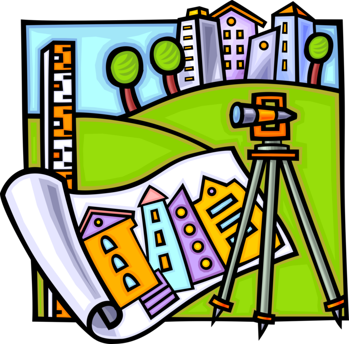 Vector Illustration Of Land Survey Theodolite Determines - Real Estate Survey (710x700)