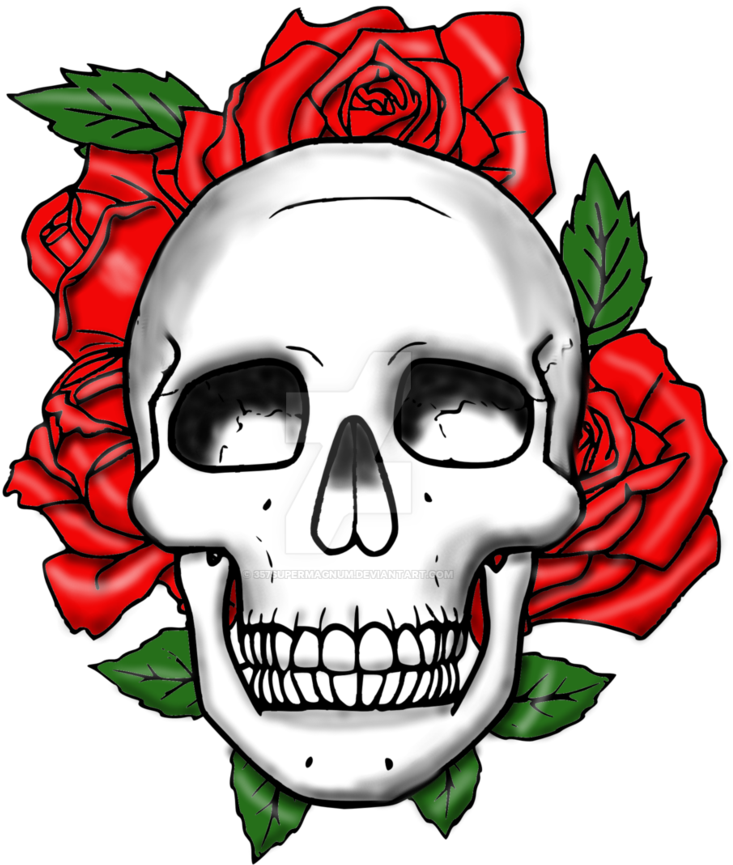 Skull And Roses By 357supermagnum - Skull And Roses Png (829x964)