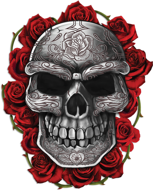 Ornate Skull With Roses - Skulls And Roses Png (675x675)