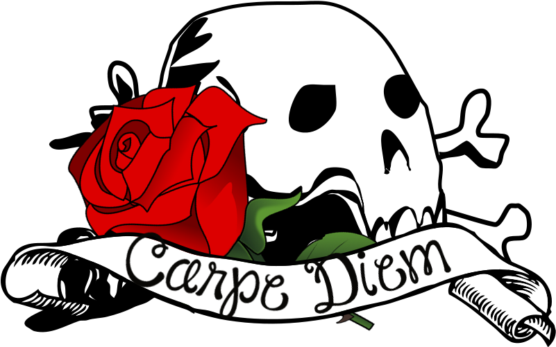 Carpe Diem Skull And Rose By Tragic-x - Scroll Design Clip Art (800x547)