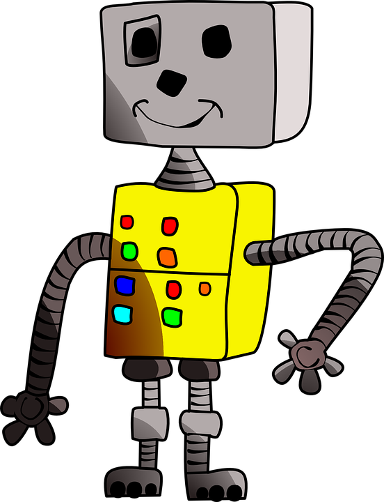 Childlike Robot Yellow Clipart - Robot Smiling Png (552x720)