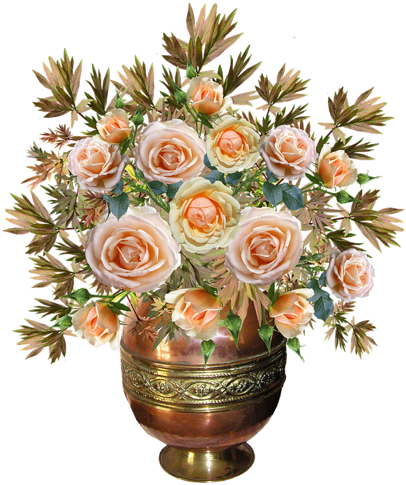 Roses Arrangement Copper Vase Flowers - Vase (602x720)