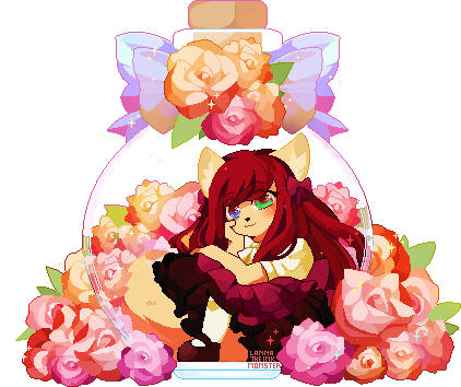 Pixels Kemonomimi Cute Roses Gold The Ink Monster - Ink Monster Pixel Art (422x354)