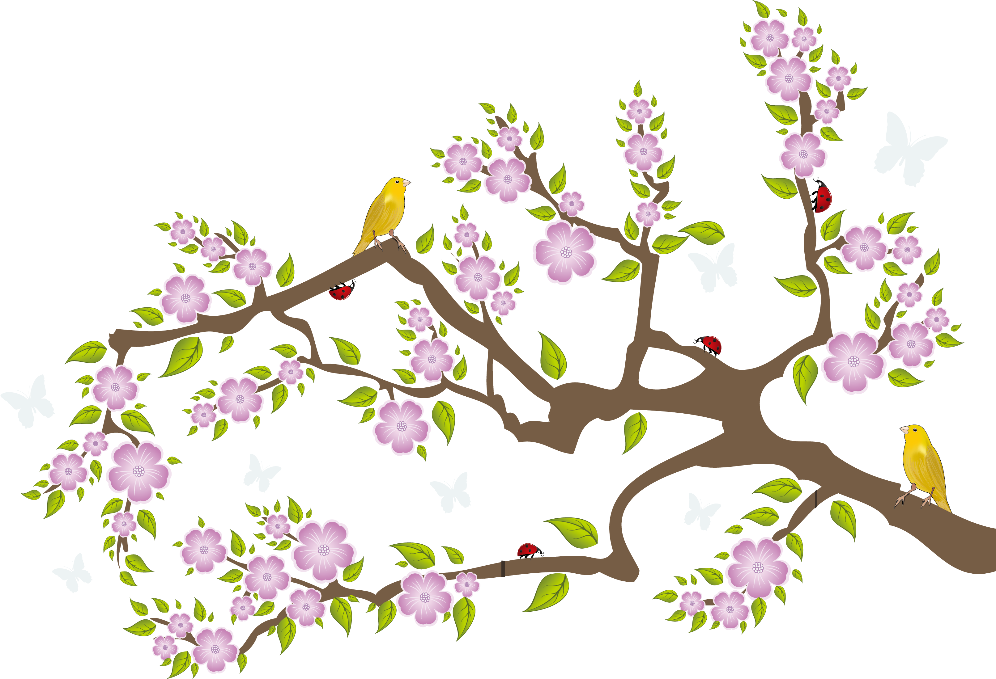 Cherry Blossom Twig Wall Decal Sticker - Unique Bargains Diy Home Decor Removable Decal Wallpaper (3379x2729)