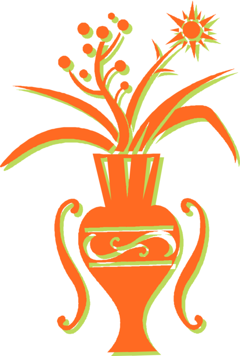 Vector Illustration Of Cut Flowers In Ceramic Vase - Vector Illustration Of Cut Flowers In Ceramic Vase (473x700)