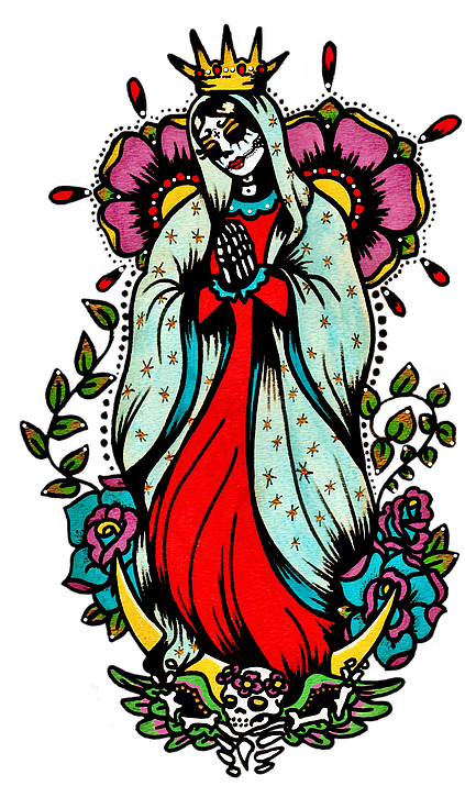 Day Of The Dead Art Virgin Mary Tattoo - Day Of The Dead Virgen De Guadalupe (471x722)