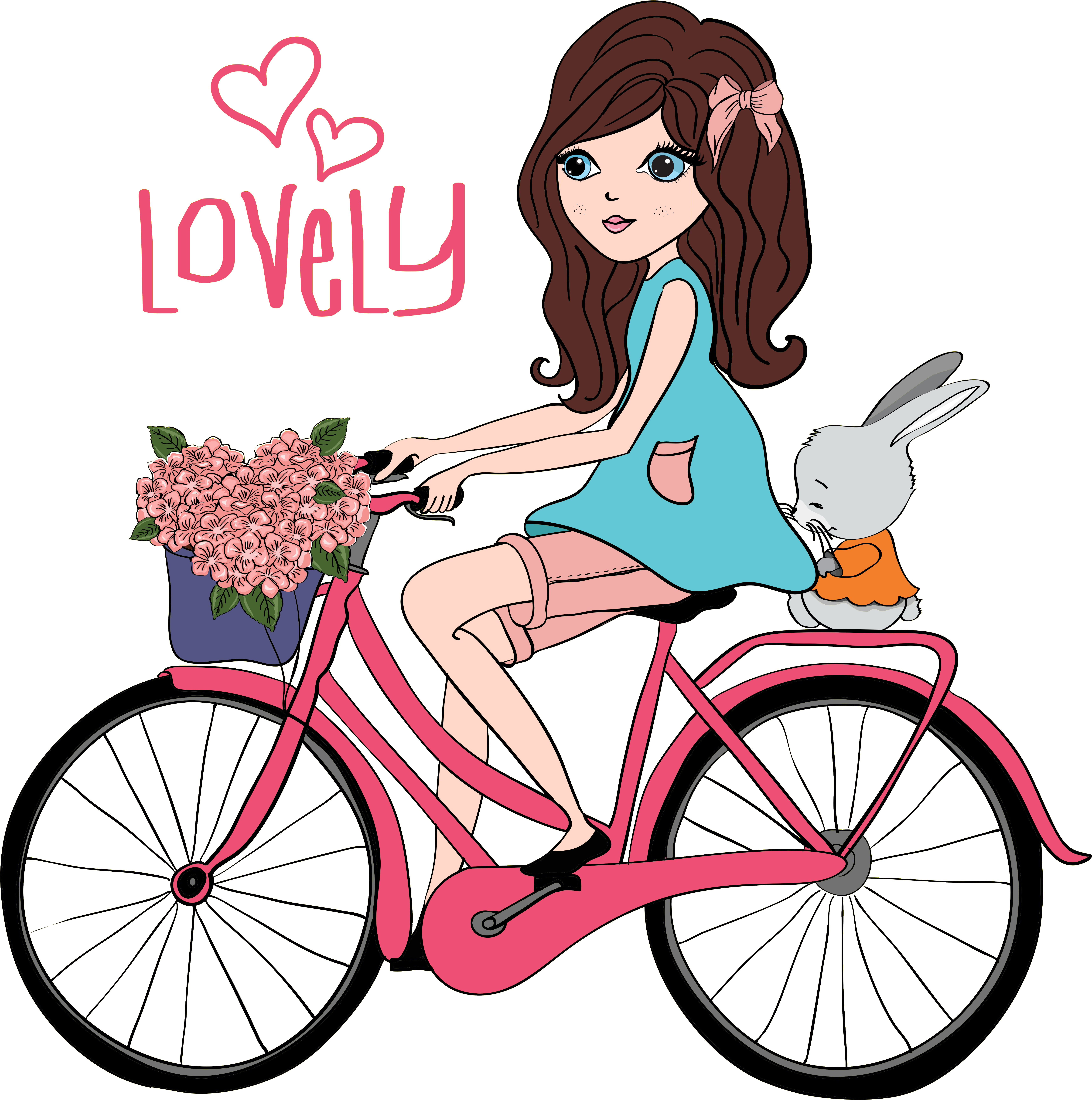 Bicycle Girl Cycling Illustration - Bicycle Girl Cycling Illustration (7529x9596)