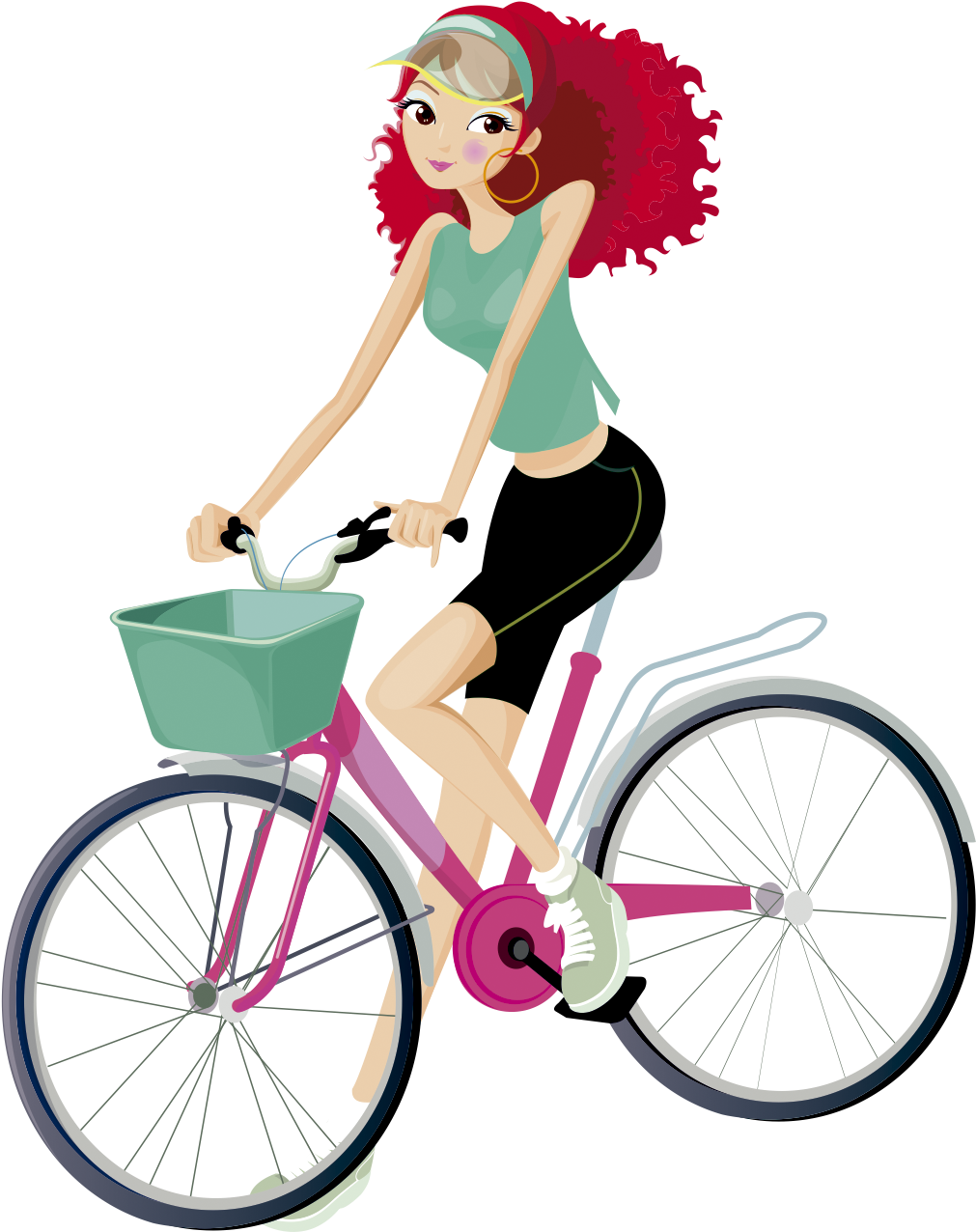 Mujer Pelirroja En Bicicleta - Fashion Girl Vector (1044x1400)