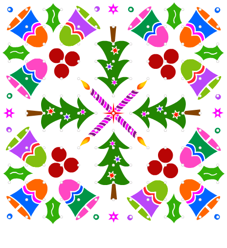 Christmas Rangoli Design With Tree And Cranberries - Circle (508x555)
