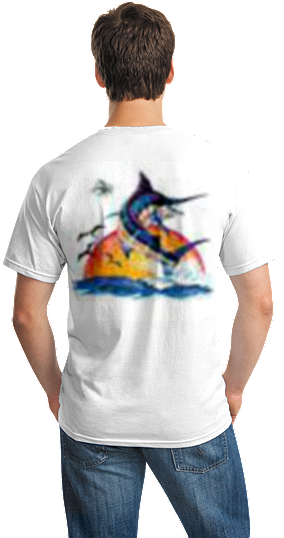 Blue Marlin Sunrise Charter Boat Deep Sea Fishing Outer - Gildan 5000 Safety Green (360x547)