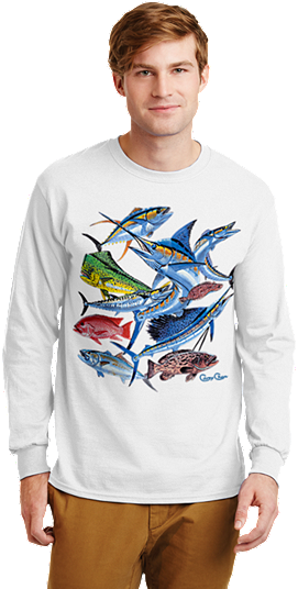 Saltwater Fishing Collage Long Sleeve T-shirt - Saltwater Fishing Collage Mahi Sailfish Albacore Marlin (360x540)
