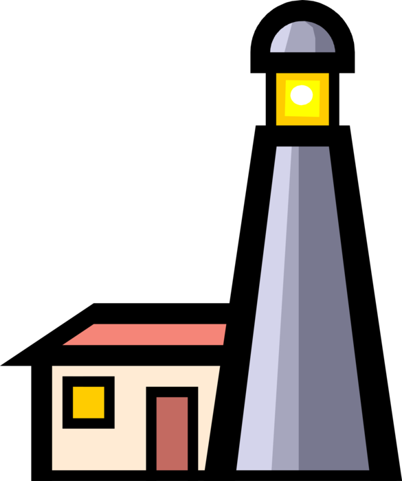 Vector Illustration Of Lighthouse Beacon Emits Light - Vector Illustration Of Lighthouse Beacon Emits Light (585x700)