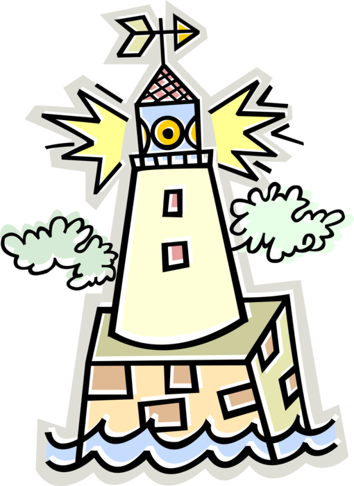 Vector Illustration Of Lighthouse Beacon Emits Light - Vector Illustration Of Lighthouse Beacon Emits Light (510x700)