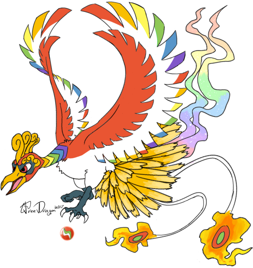 Mega Ho-oh By Thetreedragonbiscuit - Mega Ho Oh Rainbow Deviantart (876x913)