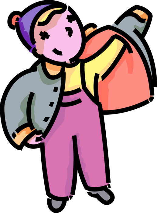 Vector Illustration Of Primary Or Elementary School - Putting On A Coat (517x700)