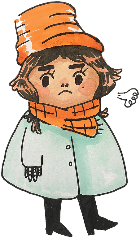 Self Portrait In Winter Coat - Cartoon (638x851)