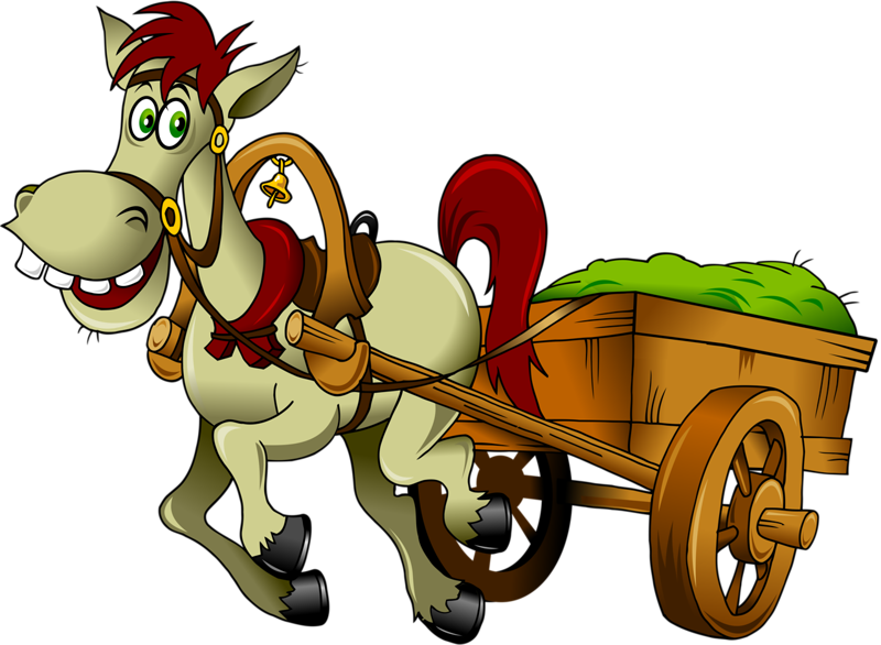 Horse-drawn Vehicle Cart Clip Art - Horse Cart Cartoon Png (800x586)