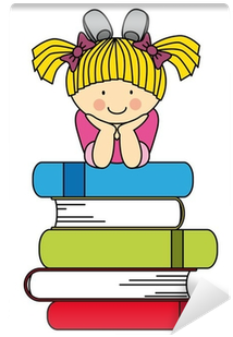 Little Girl With Many Books - Dibujos De Niños Leyendo (400x400)