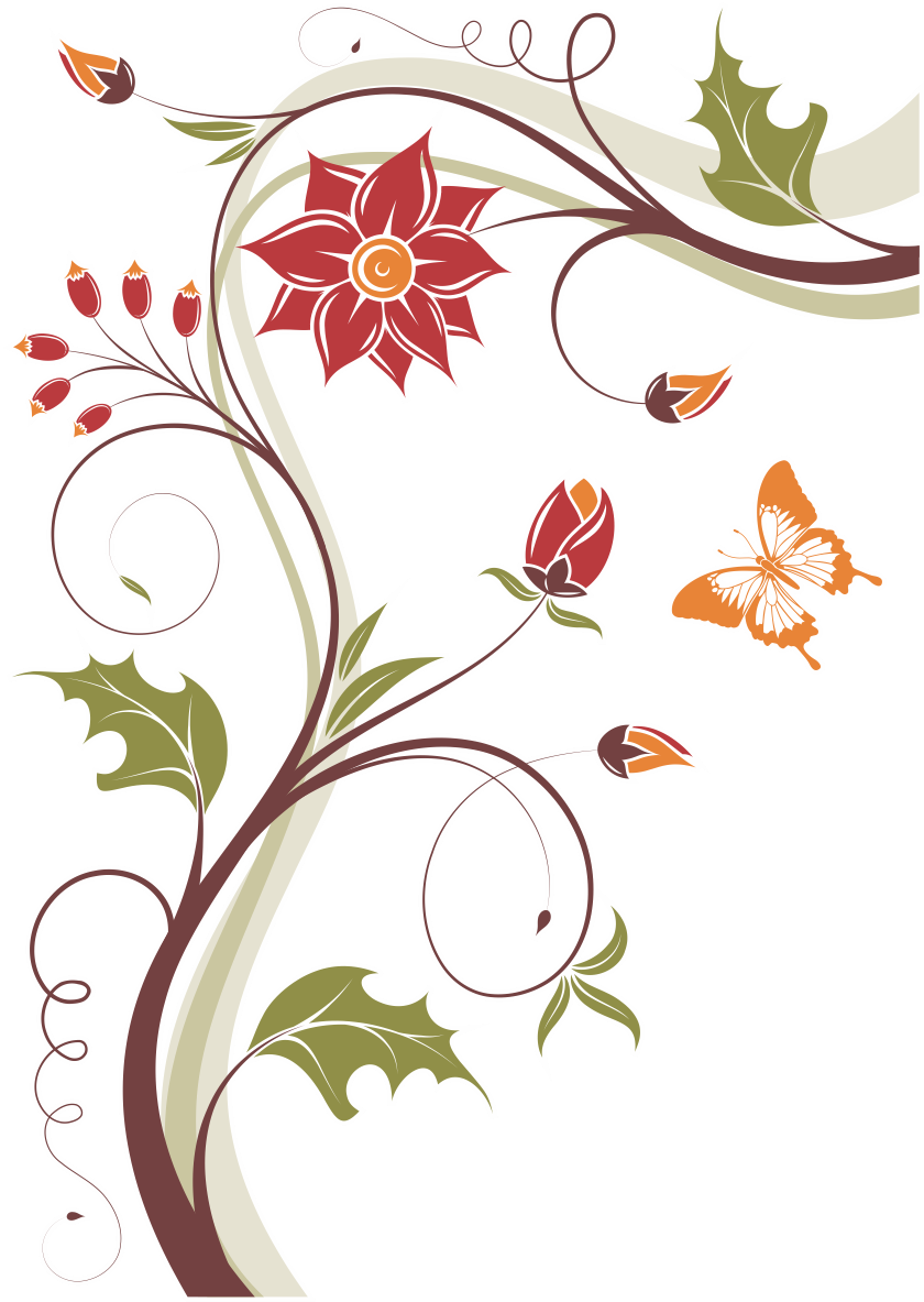 Borboleta E Botão - Arabesco Floral Colorido Png (1201x1200)