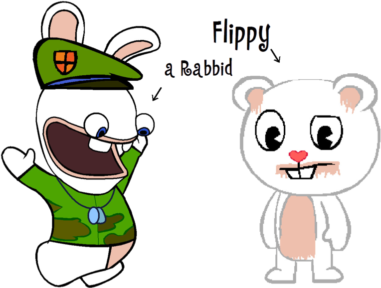 Htf And Raving Rabbids Crossover 2 By Guddlesthebunny - Happy Tree Friends Flippy (1024x644)