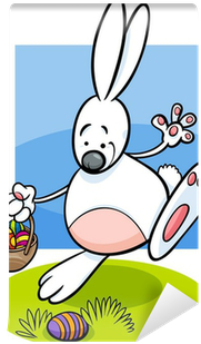 Bunny And Easter Eggs Cartoon Illustration Wall Mural - Easter (400x400)