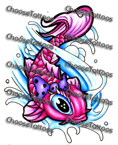 Drawn Koi Girly - Girl Koi Fish Tattoo Designs (400x490)
