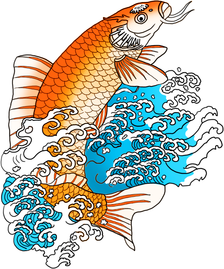 Orange Koi Fish In Waves - Orange (787x1063)
