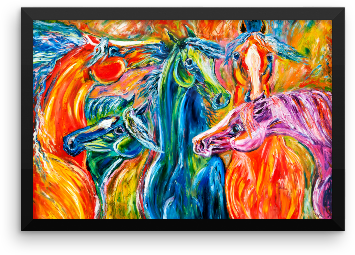 Wild Horse Herd Abstract Painting "coat Of Many Colors" - Modern Art (1000x1000)