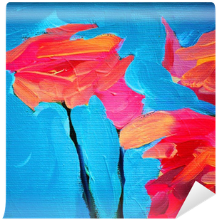 Flowers Of Rose And Blue Sky, Painting By Oil On Canvas - Modern Art (400x400)