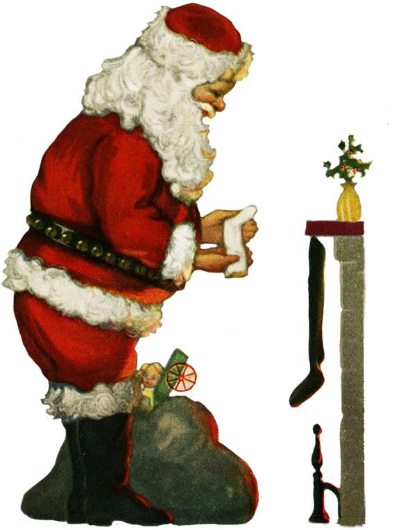 Santa With Socsk At The Fireplace At Christmas, Vintage - Christmas Day (634x827)