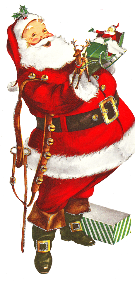 Old Clip Art Of Santa Claus - Vintage Santa Peeking Christmas Card (461x964)