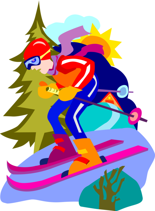 Vector Illustration Of Downhill Alpine Skier Skiing - Cartoon (515x700)