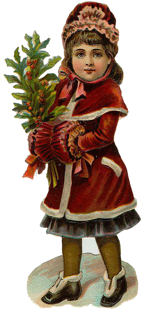 Vintage Victorian Christmas Die Cut Clip Art - Christmas Day (490x1050)