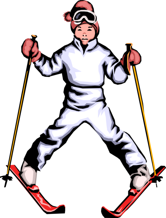 Vector Illustration Of Child On Skis Snow Plows Down - Vector Illustration Of Child On Skis Snow Plows Down (533x700)