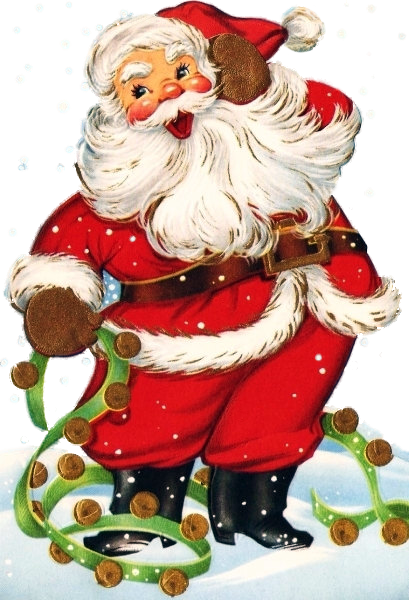 Vintage Mod Santa With Sleigh Bells Christmas Clip - Christmas Day (409x600)