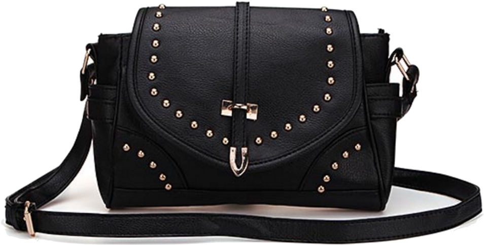 Black Pu Leather Shoulder Bag With Studded Details - Women Retro Punk Style Rivet Bag Small Belt Bag Lady (1024x668)